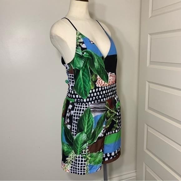 CLOVER Canyon Multi Media Colorful Tropical Print Flowy Shorts Romper V Neck L - Picture 6 of 11